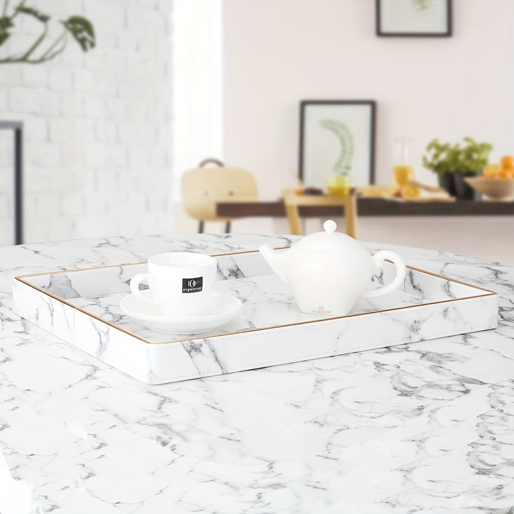 Phnom Penh White Marble Pattern Large Rectangular Tray Desktop Decoration Tea Set Accessory Tray Good Vibrations