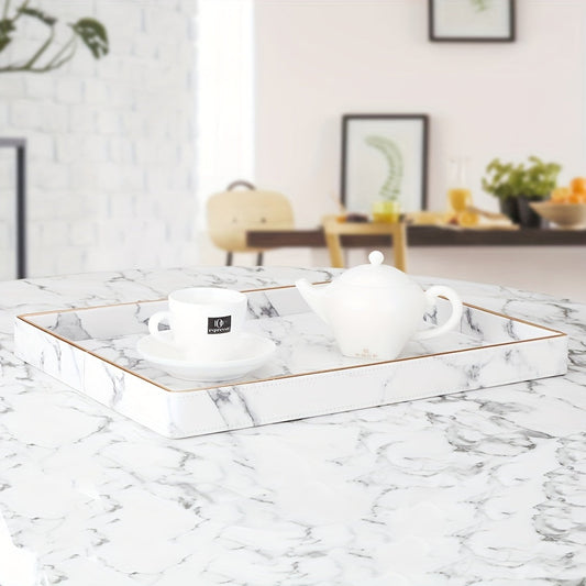 Phnom Penh White Marble Pattern Large Rectangular Tray Desktop Decoration Tea Set Accessory Tray Good Vibrations