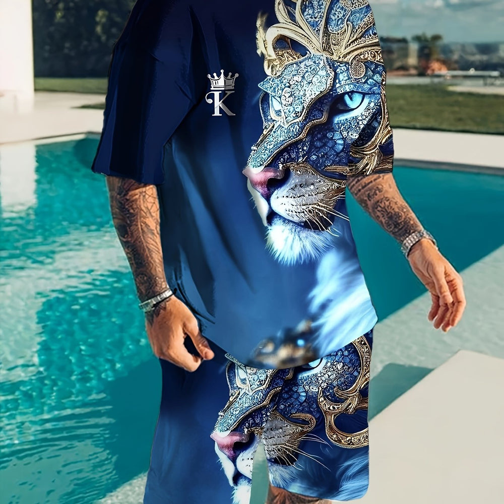 Mens outfit 100% Polyester  Casual Sports Sweatshirt - Breathable, Slightly Stretchy, Crew Neck, Patterned with Animals, Perfect for Beach, Going Out, Weekend Casual - Comfortable, Relaxed Fit for Spring and Good Vibrations