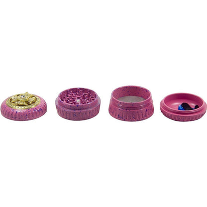 4-Layer Aluminum Herb Grinder with Built-in Fidget Spinner Top, Unique Star-Shaped Spinner Design with Embedded Rhinestones, Textured Body with Colorful Speckled Pattern for Enhanced Grip, Durable Construction and Smooth Grin Good Vibrations Adult Super Store