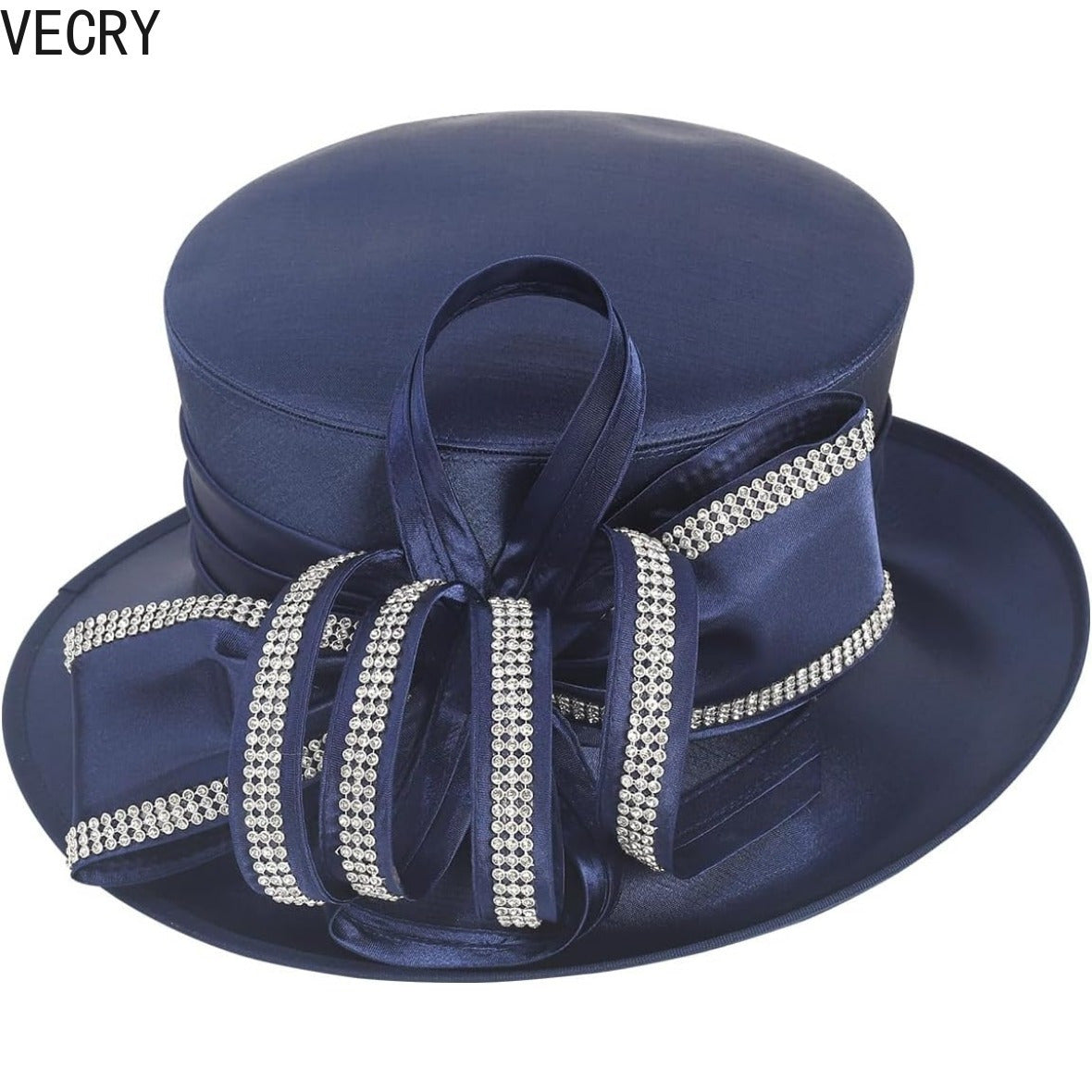 [Crystal Derby Hat] VECRY Wide Brim Crystal Derby Dress Hat - Ladies Church Tea Party Wedding Hats Good Vibrations