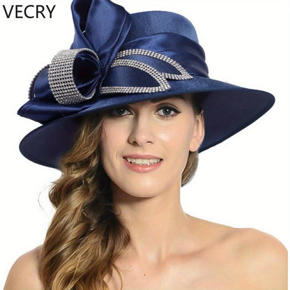 VECRY Women's Satin Church Derby Tea Party Hats with Rhinestones - Elegant Headwear for Special Occasions Good Vibrations