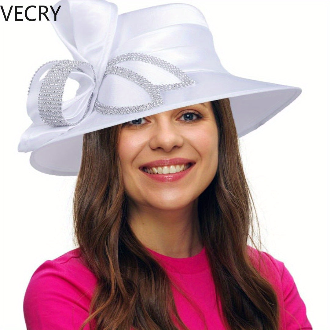 VECRY Women's Satin Church Derby Tea Party Hats with Rhinestones - Elegant Headwear for Special Occasions Good Vibrations