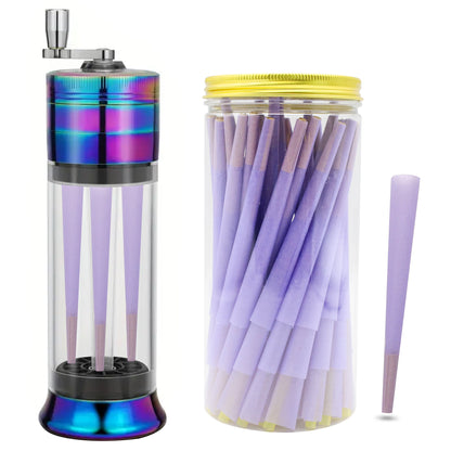 1pc Spice Grinder 3-in-1 with 50pcs Cigarette Paper, Rolled Cone Loader Machines Quick Fill, Grinding Storage with Magnetic Lid, King Size Pre-Rolled Cones with Tips, Rolling Paper Cones, Smoking Accessories, Gifts for Friend Good Vibrations