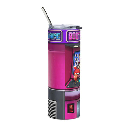 Booty Arcade Stainless Steel Tumbler with metal straw and arcade design.