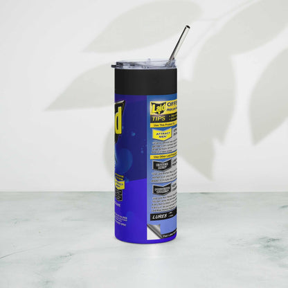 Stainless steel tumbler with "LAID" Spray Can design and metal straw.
