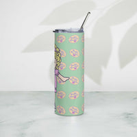 Polly Pocket stainless steel tumbler with metal straw, 20 oz, mint green design.