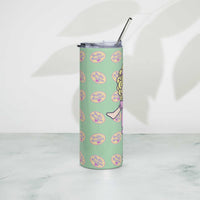 Polly Pocket tumbler with straw, stainless steel, 20 oz, green design.